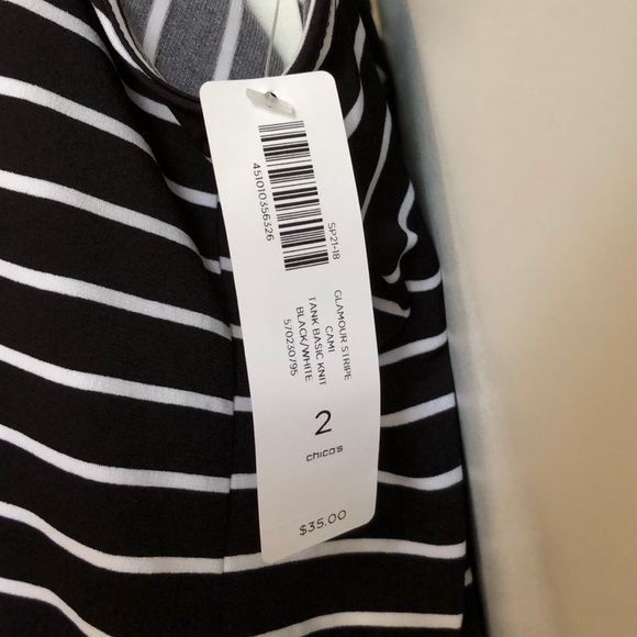 Chico’s Black and White Stripe Adjustable Strap Tank Top - Picture 2 of 3